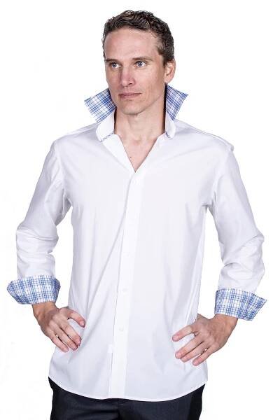 Men's Premium Designer Modern Slim Fit Dress Shirt with matching FREE collar cover, White