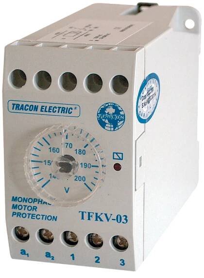 Podpěťové kontrolní relé, k 1 fázovým obvodem, 230V AC, 140-200V/240V AC, 5A/250V AC, Kontrolní podpěťové relé pro 1-fázové obvody – Kontrolní relé – Relé – Tracon Electric