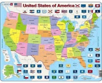 Puzzle Mapa USA - jednotlivé státy,hlavní města 48 dílků