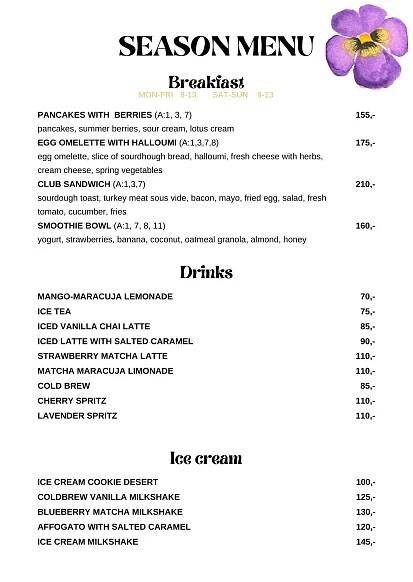 English menu - Charlie's Coffee & Garden