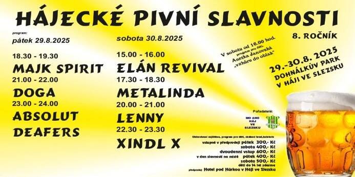 Hájecké pivní slavnosti 2025 / Háj ve Slezsku / 29.-30.08.2025 | TicketLIVE - Naživo je to nejlepší 
