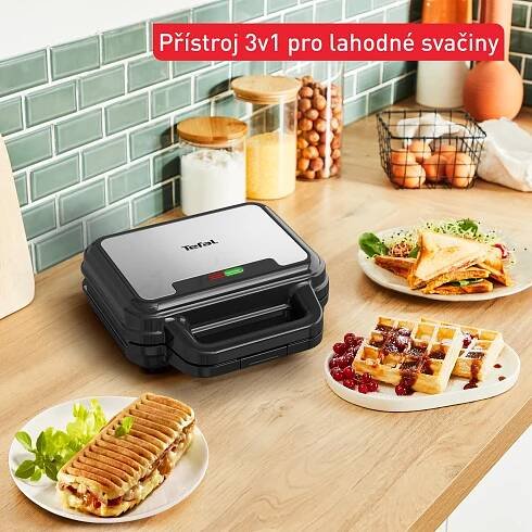 Sendvičovač Tefal UltraCompact 3v1 SW383D10 Nerezový/Černý
