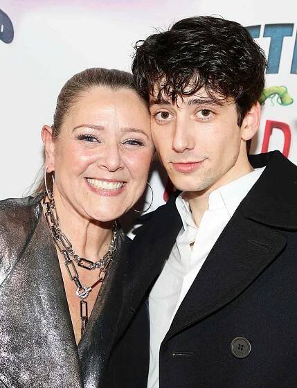 Camryn Manheim and son Milo Manheim pose at the after party as Liz Gillies & Milo Manheim join the cast of "Little Shop of Horrors" at BEA NYC on March 5, 2025 in New York City. 