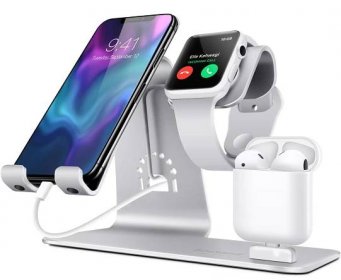 Bestand3 in 1 Apple iWatch Stand, Airpods Charger Dock, Phone Desktop Tablet Holder for Airpods, Apple Watch/ iPhone X/8 Plus/8/ 7 Plus/ iPad, Silver(Patenting, Airpods Charging Case NOT Included)