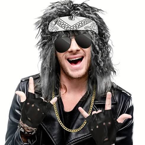 7pcs 80s costumes for   costume rocker pants wig gloves set mens 80s outfit for 1980s halloween party packs   Product details 3