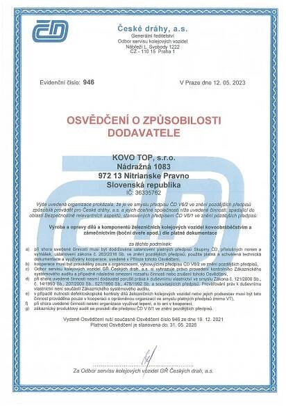 Certifikáty - Kovotop