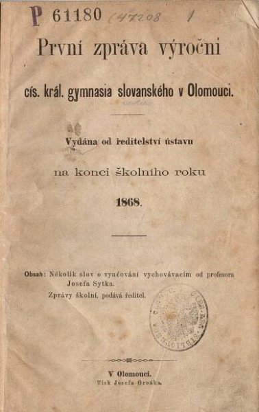 Historické dokumenty | Slovanské gymnázium Olomouc