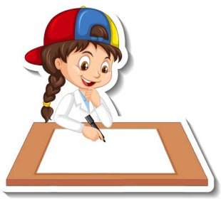 Cartoon character sticker with a girl writing on blank paper 3411508 ...