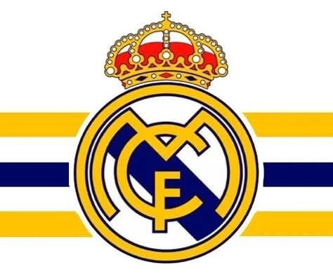 Real Madrid Logo on Blue Striped Background