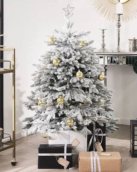 Vánoční stromek Umělý vánoční stromek bílý kovový podstavec z PVC 120 cm, zasněžený, skandinávský styl Beliani