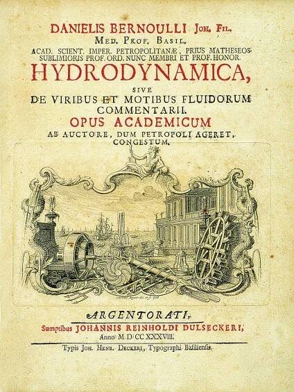 Page de titre de l'ouvrage fondamental du physicien dans le domaine de la dynamique des fluides et des gaz (Universitätsbibliothek Basel).