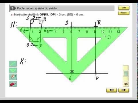 Rýsování (konstrukce obdélníku), Geometrie pro 4.ročník, str. 28, cv. 3b
