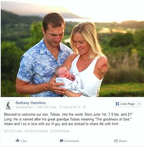 Surfařka Bethany Hamilton je maminkou