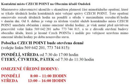Kontaktní místo CZECH POINT po zavolání otevřeno | Oudoleň.cz