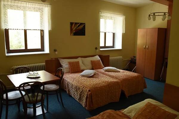 Postel nebo postele na pokoji v ubytování Penzion Bejčkův mlýn