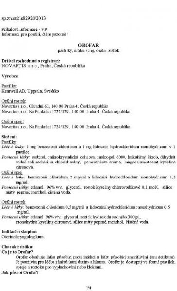 Příbalový leták STADA Orofar orální sprej s aplikátorem 30 ml - Zbozi.cz