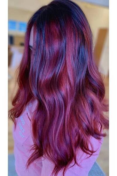 Dark burgundy and maroon balayage