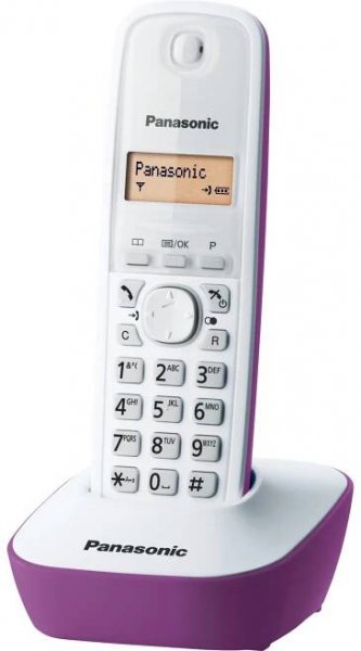 Panasonic KX-TG1611 DECT bezdrátový telefon (snadné použití, telefonní seznam 50 položek, podsvícený LCD displej, hodiny, budík), bílo-fialová - Značkový obchod Panasonic