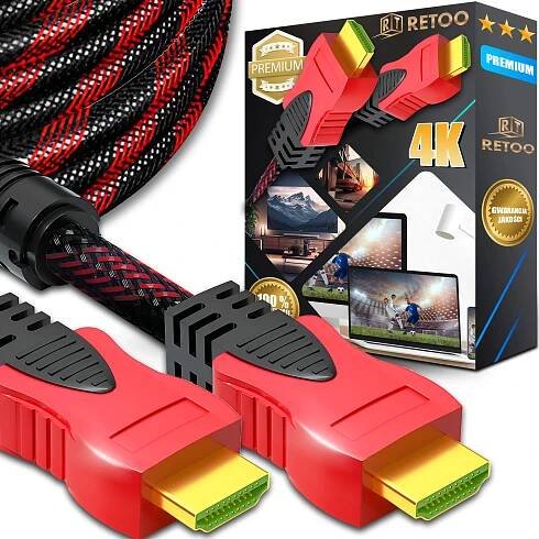HDMI kabel 4.5 m vysokorychlostní 2.0 Ethernet 4K Full HD 1080p 60Hz HDR 3D ARC PS3 PS4 PS5 Xbox TV monitor OLED LED PC Laptop Beamer Red Retoo