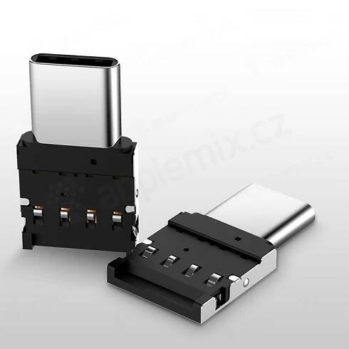 Přepojka / redukce USB-A samice na USB-C samec - mini provedení - kovová - stříbrná