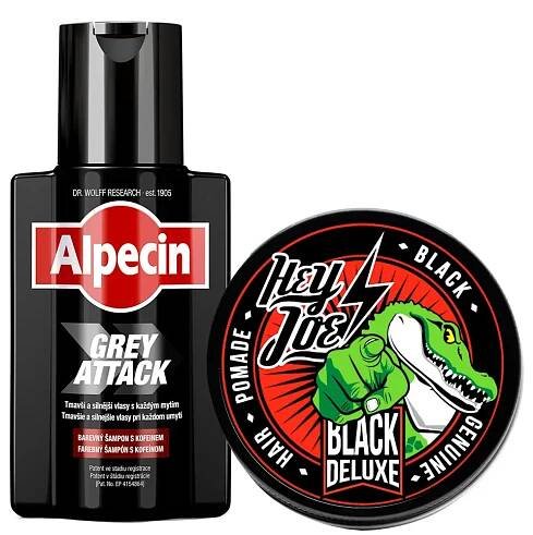 Alpecin Grey Attack & Hey Joe Black Deluxe Set - Sada šamponu a pomády pro ztmavení šedin ve vlasech