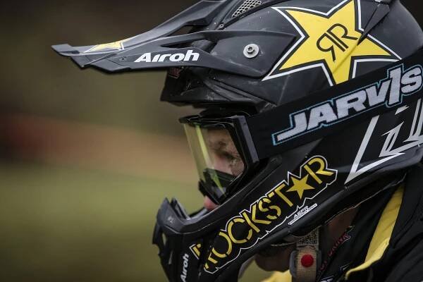 Spotted: Graham Jarvis keeping his helmet peak secure
