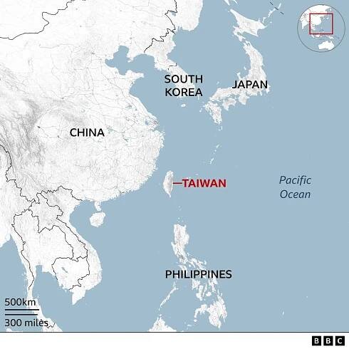 A map showing where Taiwan is in relation to China, South Korea, Japan and the Philippines 