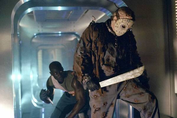 Peter Mensah and Kane Hodder in the 2002 film 'Jason X'.