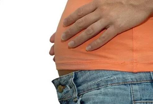 The rise in progesterone during pregnancy can also cause abdominal bloating, fullness, and gas.
