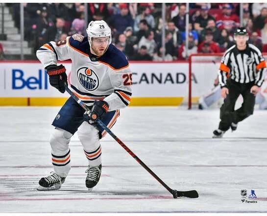 Unsigned Edmonton Oilers Leon Draisaitl Fanatics Authentic White Jersey Skating Photograph