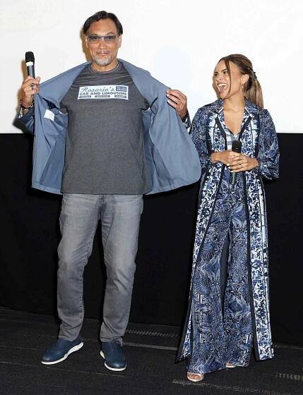 Jimmy Smits and Leslie Grace are seen during the "In The Heights" Miami Tour at Landmark Theatre on May 19, 2021 in Coral Gables, Florida