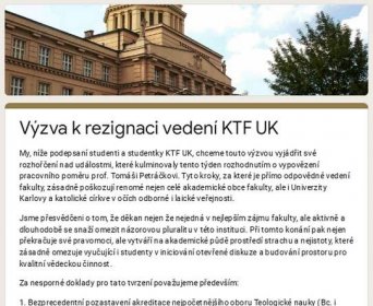 Výzva k rezignaci vedení KTF UK