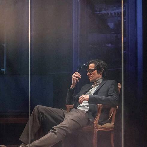 Christian Camargo in The Kid Stays in the Picture directed by Simon McBurney. (Photo: Johan Persson)