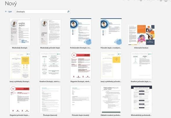 Vyhledání šablony pro životopis