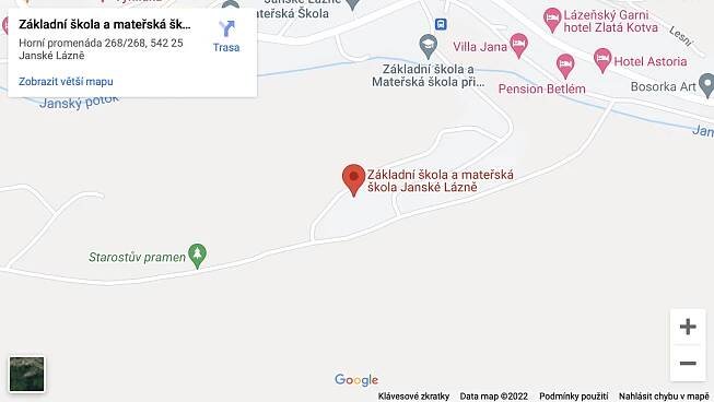 Mapa ZŠ a MŠ při dětské léčebně, Janské Lázně