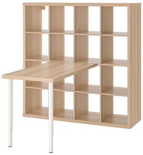 KALLAX / LINNMON psací stůl s úložným prostorem, bílá/vz. bíle moř. dub, 147x139x147 cm - IKEA