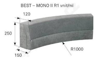 BEST MONO II R1 vnitřní obrubník přírodní (12) | Betonové prvky obrubníky a palisády