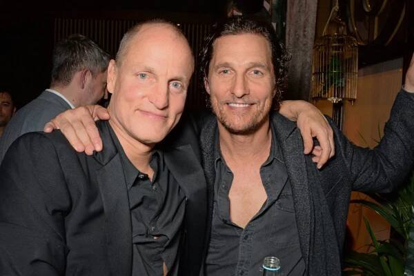 LONDON, ENGLAND - NOVEMBER 08:   Woody Harrelson and Matthew McConaughey attend the launch party of new bar The Parrot at The Waldorf Hilton hosted by Idris Elba on November 8, 2018 in London, England.  (Photo by David M. Benett/Dave Benett/Getty Images)