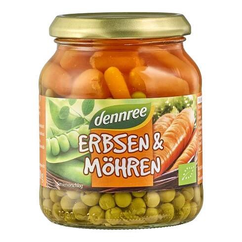 Bio hrášek s mrkví ve slaném nálevu 350g Dennree