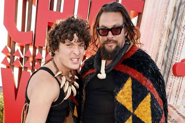 Nakoa-Wolf Momoa and Jason Momoa seen at the world premiere of the Apple TV+ series Chief of War at the Ko Olina Beach Park on Friday, August 1, 2025