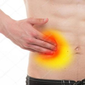 Bolest břicha - mužské anatomie pravé bolesti izolované na bílém