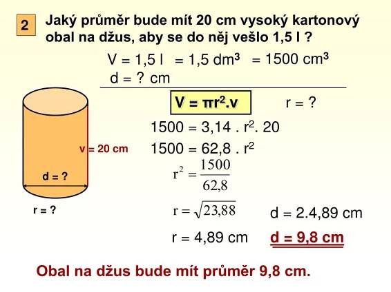 PPT - Matematika – 8.ročník Objem a povrch válce - slovní úlohy PowerPoint Presentation - ID:5076871