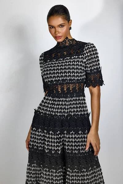 Sabrina Embroidered Lace Short Sleeve Midi Dress
