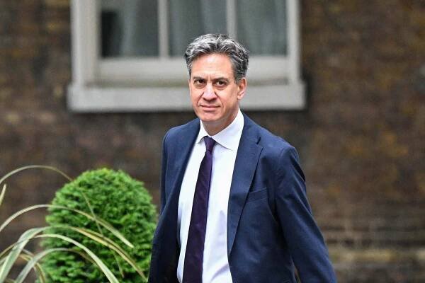 Ed Miliband leaving Downing Street after a cabinet meeting.
