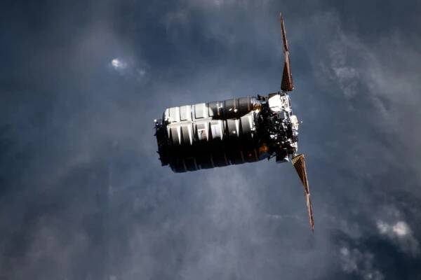 Northrop Grumman's Cygnus space freighter approaches the International Space Station 254 miles above the Philippines.