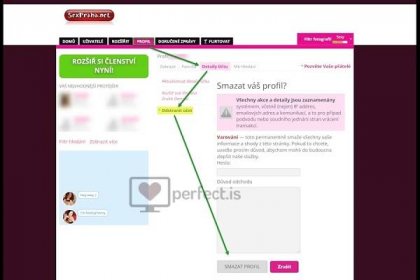 stránka smazání účtu na sexpraha.net