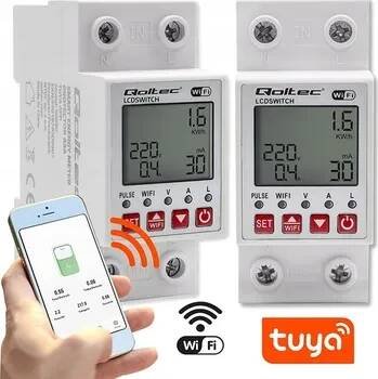 Qoltec Inteligentní relé 63A WiFi s elektroměrem DIN Tuya Timer