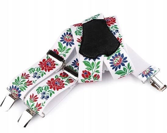 Šle pánské FOLKLOR BÍLÉ, délka 120cm, šíře 4cm, tvar Y, květinový vzor, 650