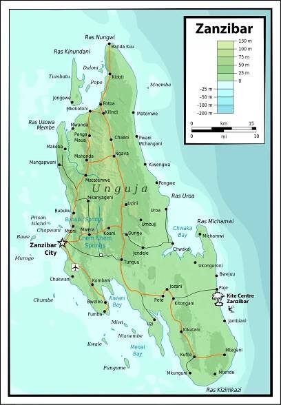 Zanzibar Map of the Island Zanzibar in Tanzania, Africa