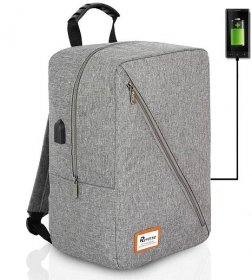 Příruční zavazadlo - batoh pro RYANAIR 1004 40x25x20 GREY- černý zip USB Reverse E-batoh